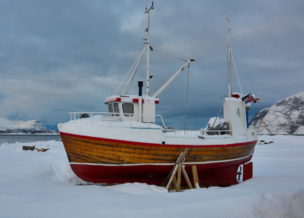 red and blak boat