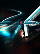 Press coverage snapshots with neon borders and smooth transitions in a futuristic style