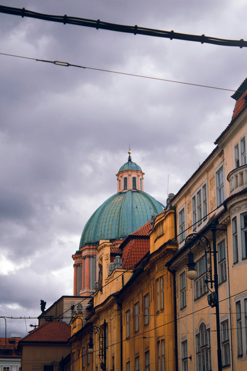 blue dome building under white skies