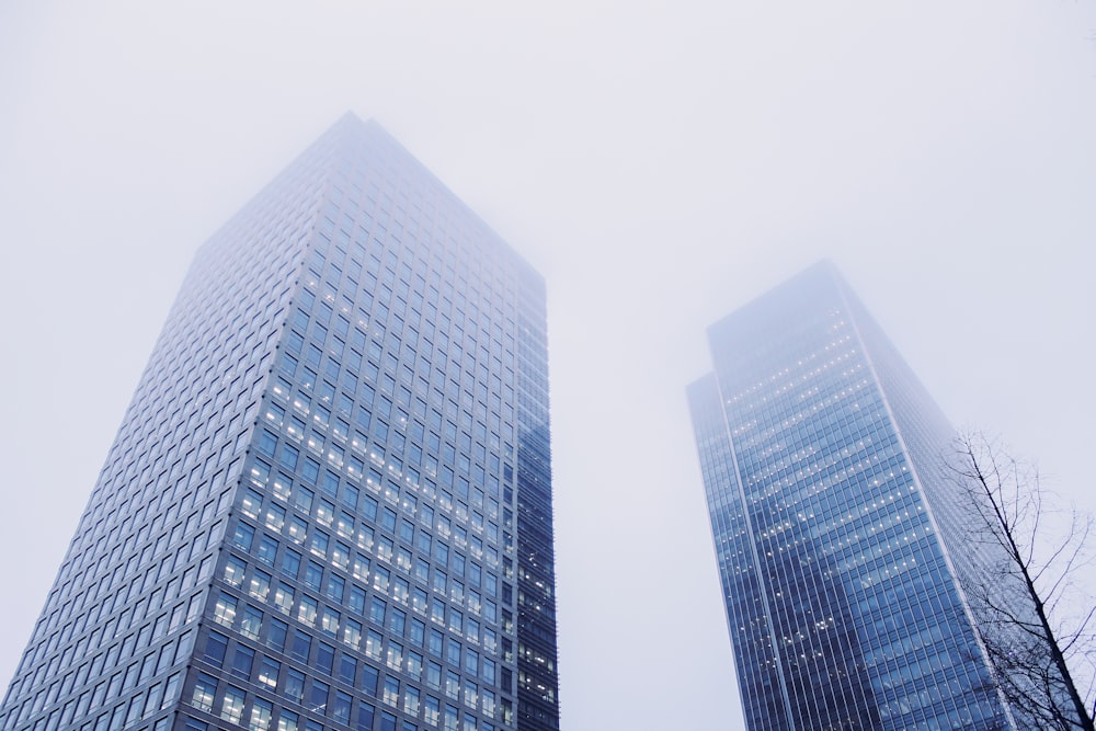 two blue high rise buildings