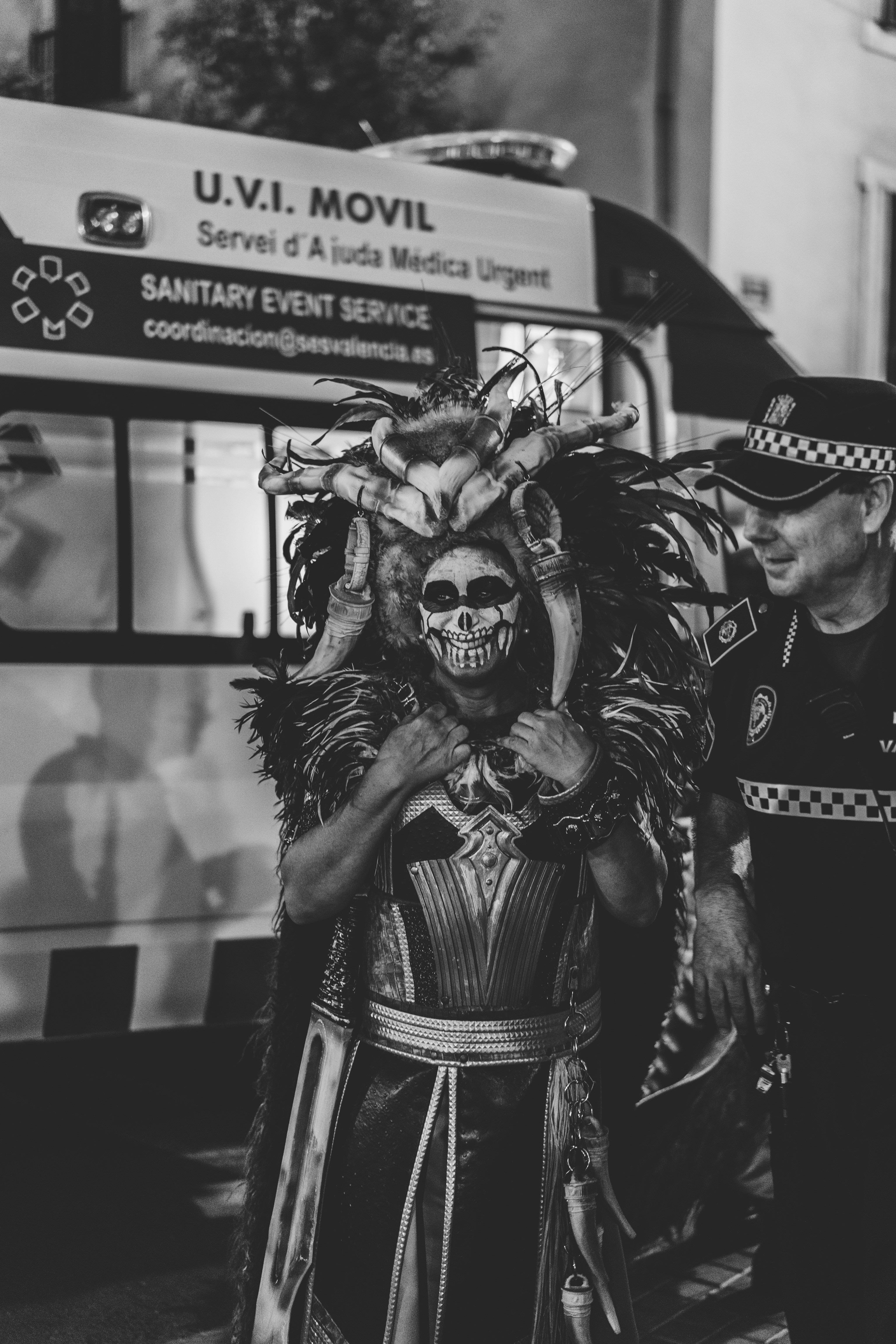 Grayscale Photography Of Person Wearing Halloween Costume Standing Near Man Smiling Photo Free Human Image On Unsplash