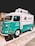 A colorful vintage food truck with a teal and white design, featuring the brand name 'NUTRILOVERS' and decorative graphics of hearts and fish. The front part of the truck showcases a distinctive logo, and the vehicle is parked on a paved area next to another truck.