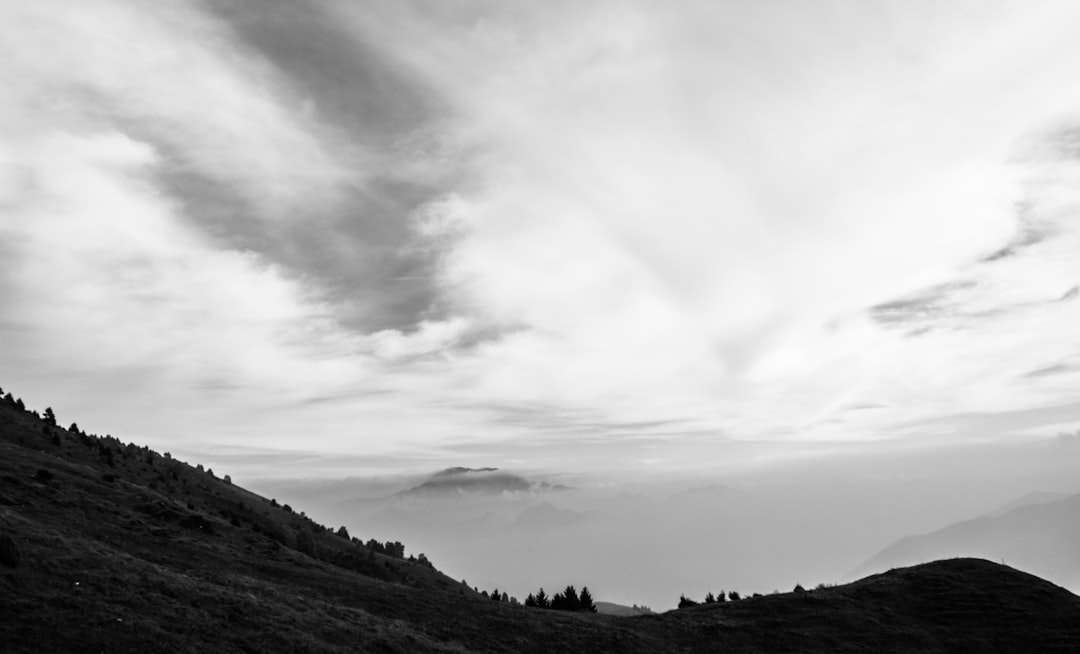 grayscale photography of mountain