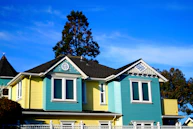 blue and yellow house