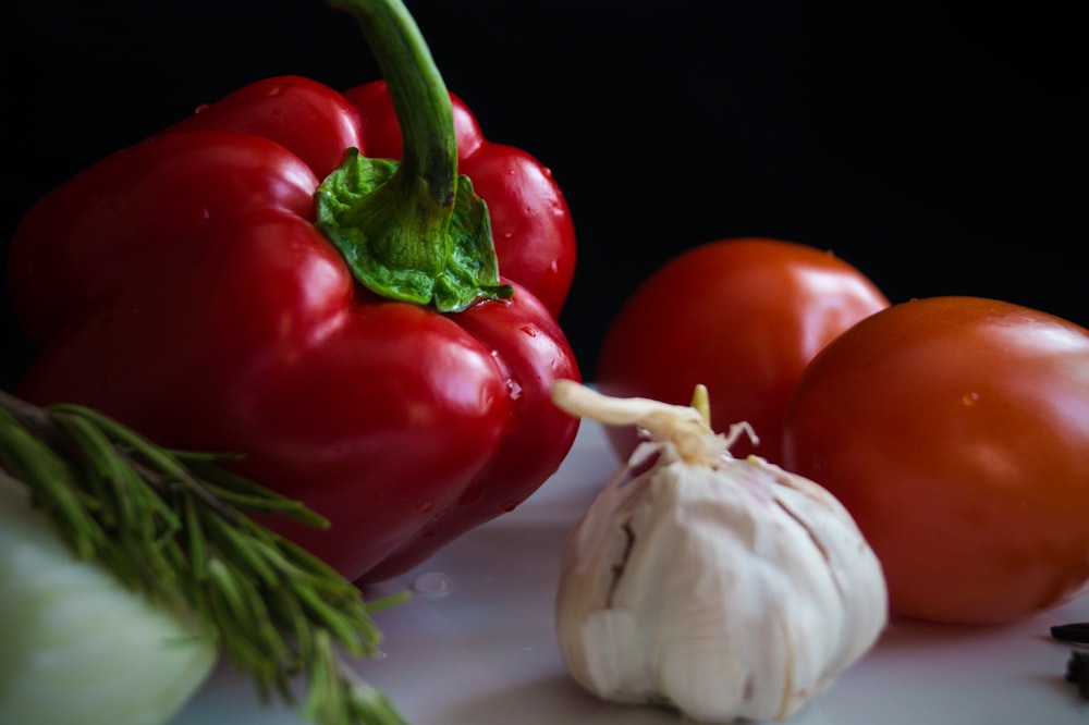 vegetables on white surface