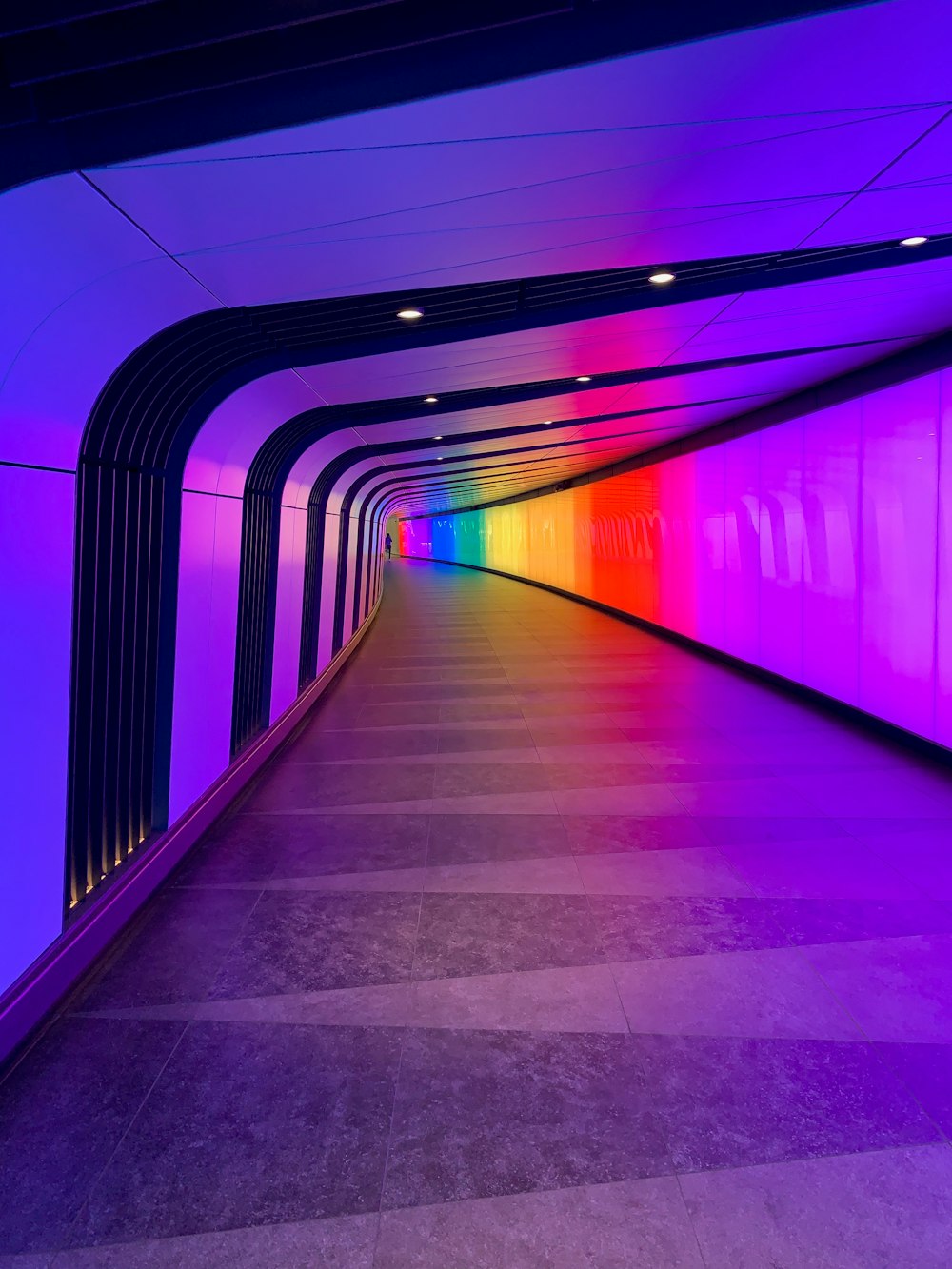 empty pathway with multicolored light