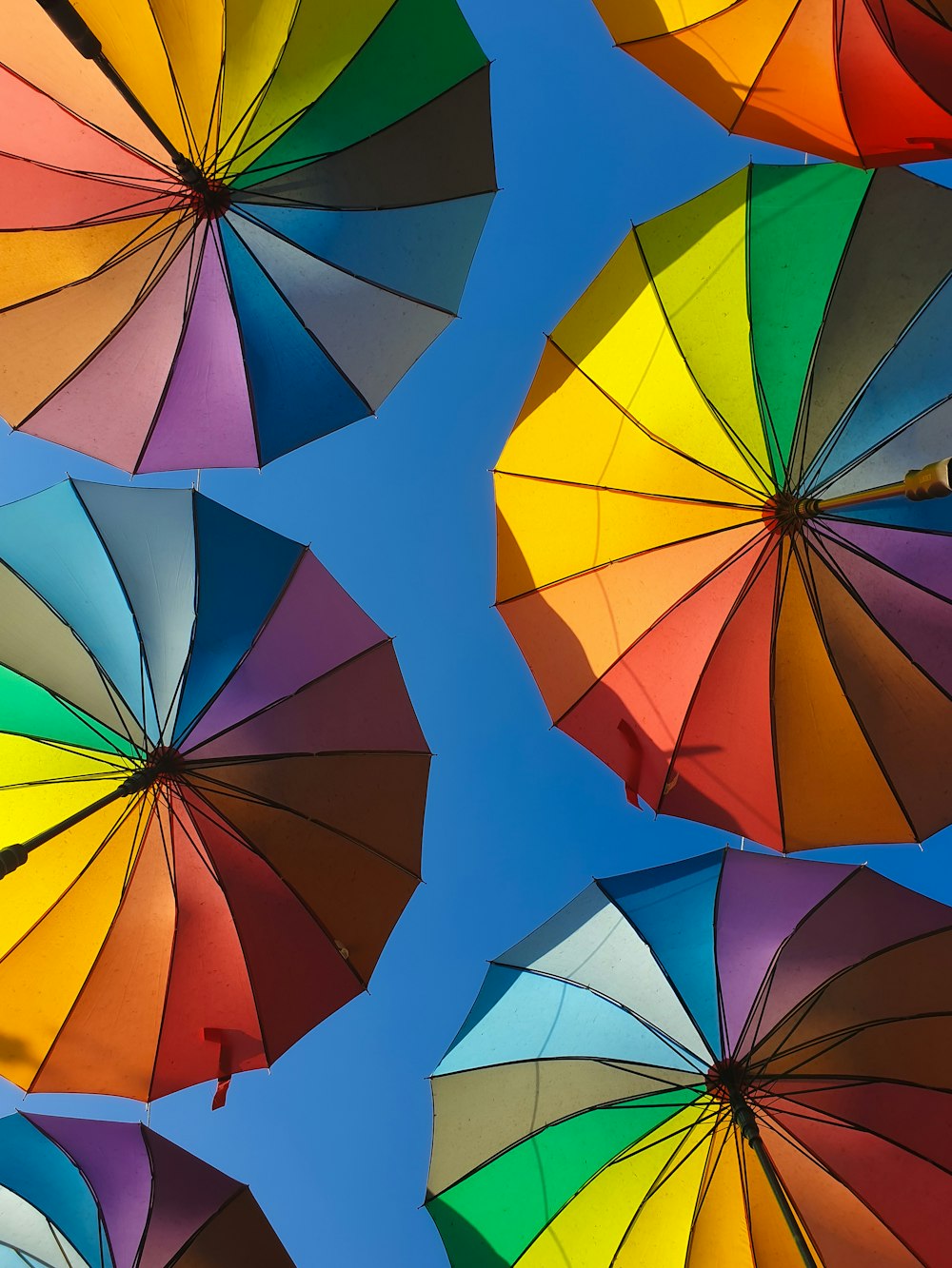 six assorted-color umbrellas