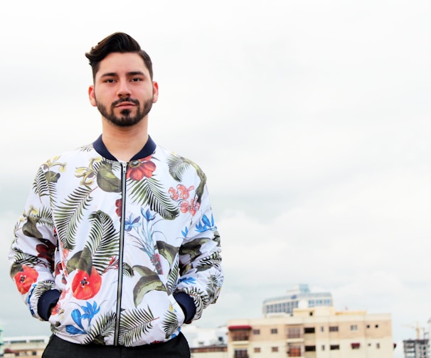 man wearing multicolored floral dress shirt