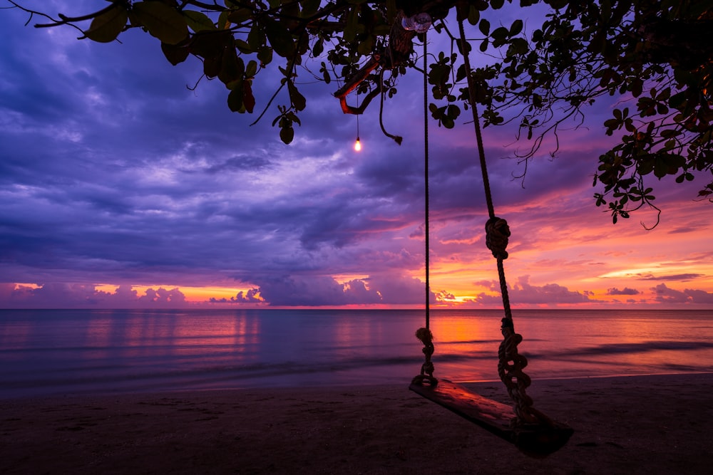 silhouette photography of swing during golden hour