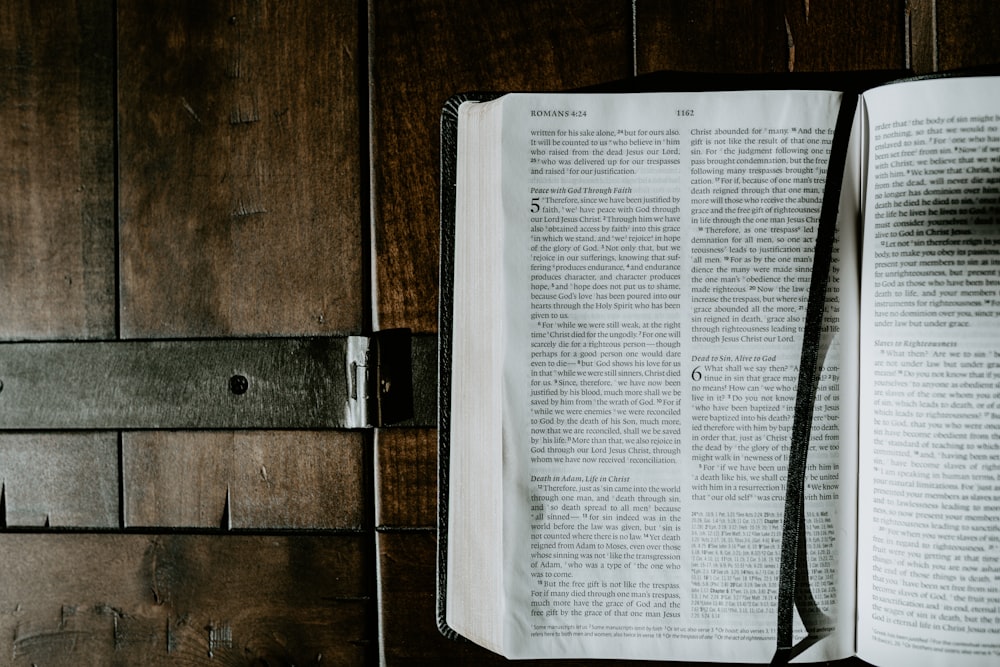 opened Bible with bookmark