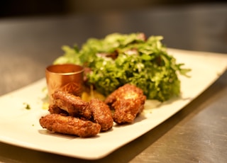 fried chicken and with green vegetables