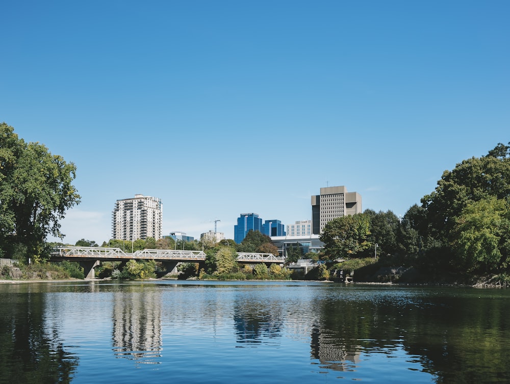 cityscape and body of water under blue sky