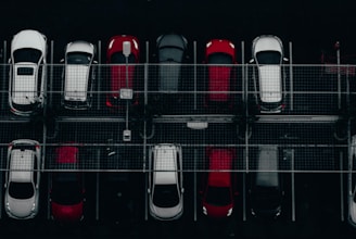bird's-eye view of parked cars
