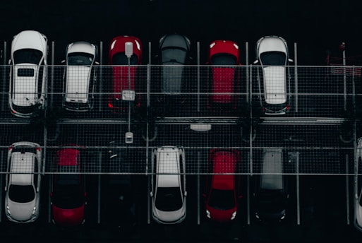 bird's-eye view of parked cars