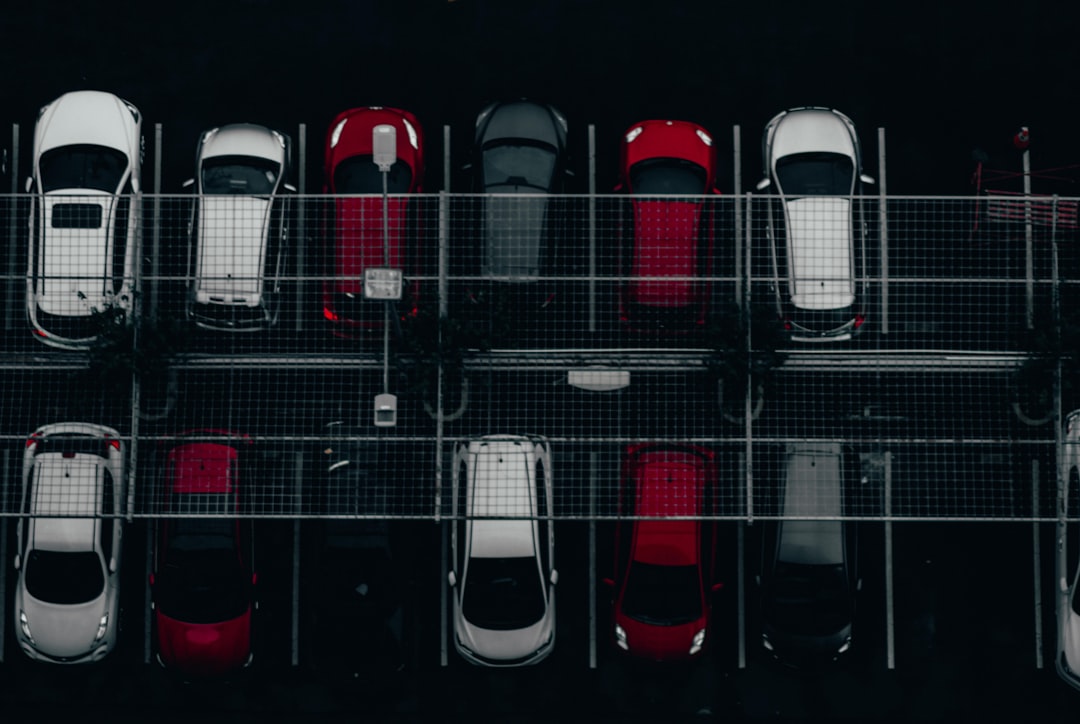 bird's-eye view of parked cars