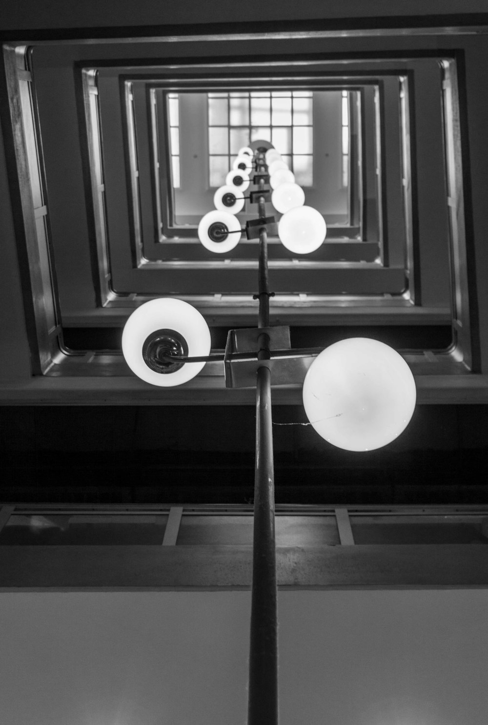 grayscale photography of lights
