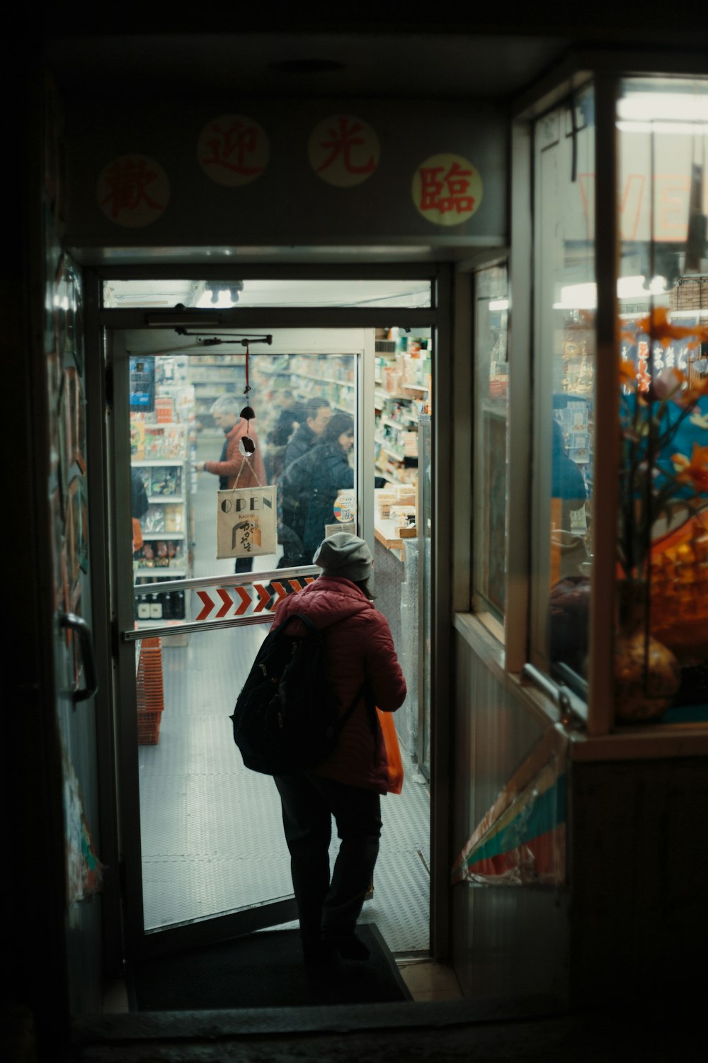 person in orange jacket