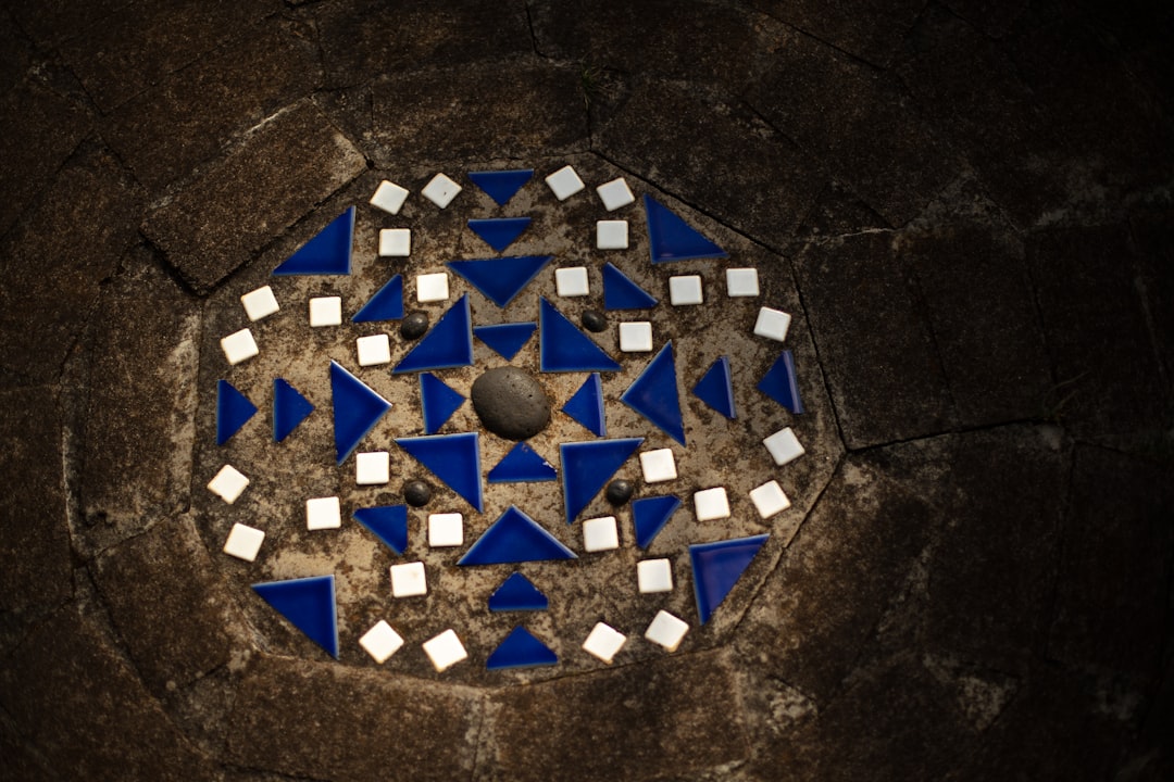 blue an white tiled floor