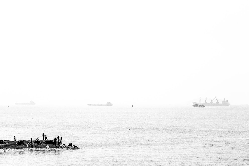 grayscale photography of sea