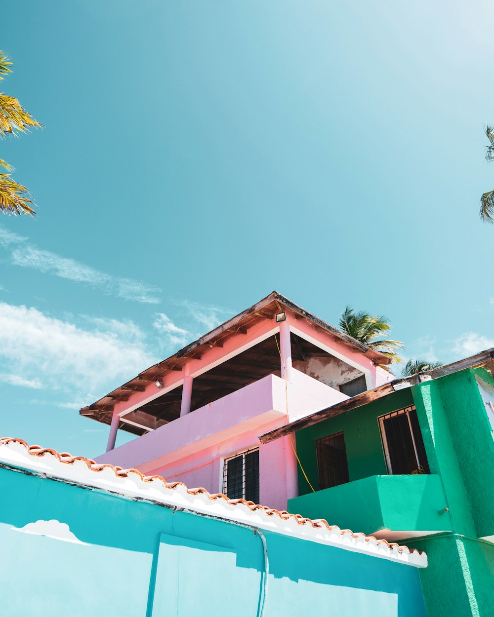 pink and green houses photo