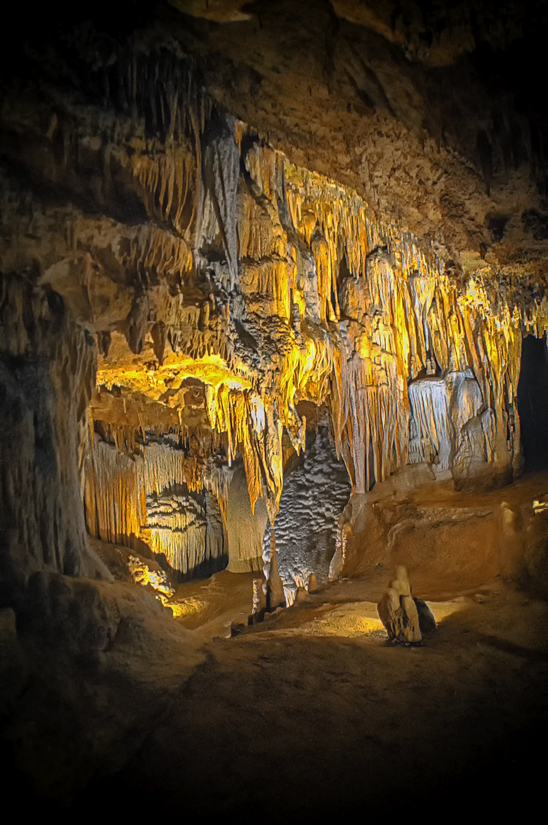 Ancient stalactite and stalagmite formations, millions of years old