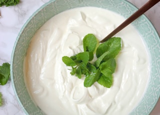 a bowl of yogurt with a spoon in it