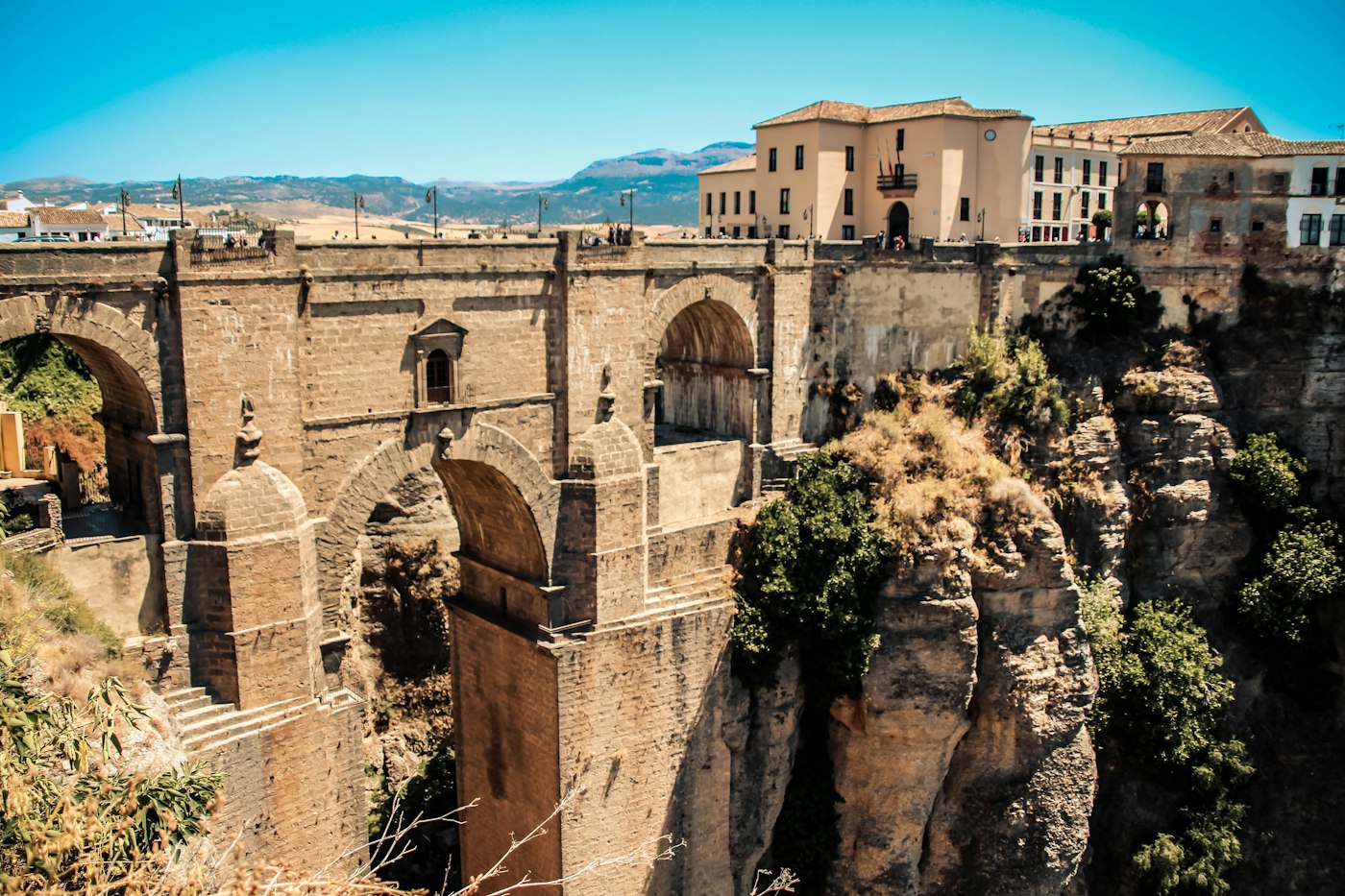 Puente Nuevo bridge spanning the deep gorge that divides the town of Ronda