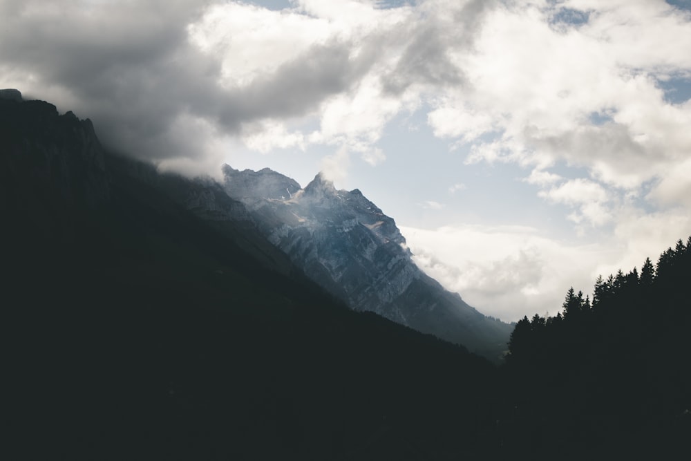 silhouette icy mountain scenery