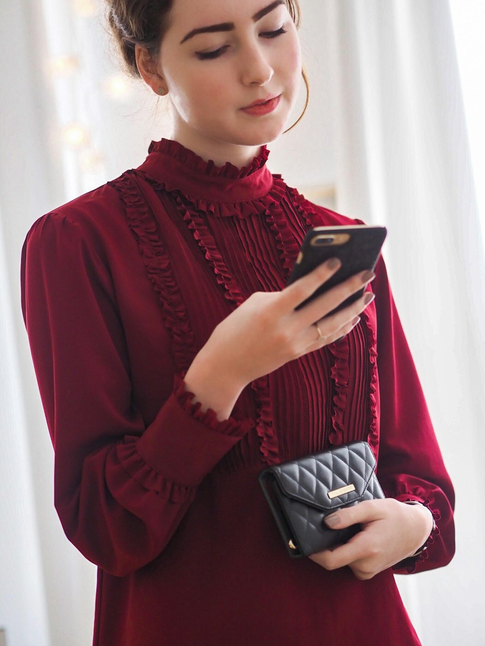 women's red long-sleeved blouse