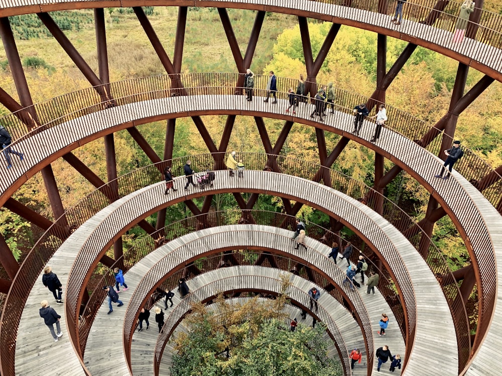 people standing on bridge close-up photography