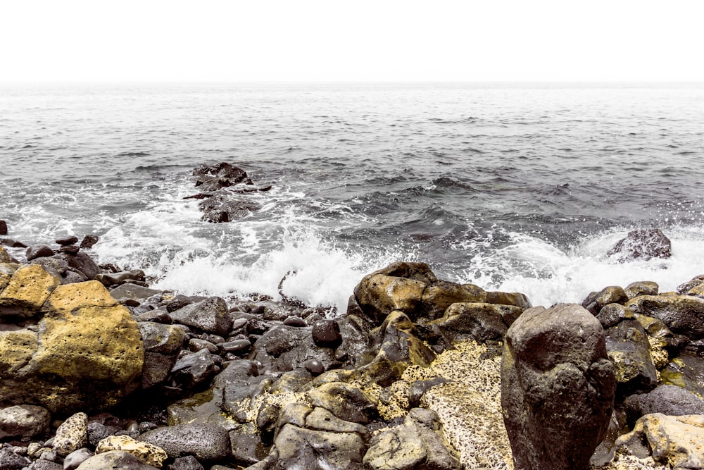 body of water crashing on rocks