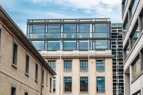 Completed modern office building with glass facade.