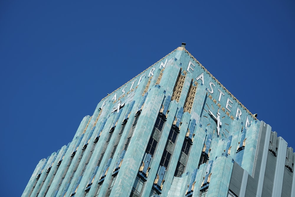 architectural photography of blue building
