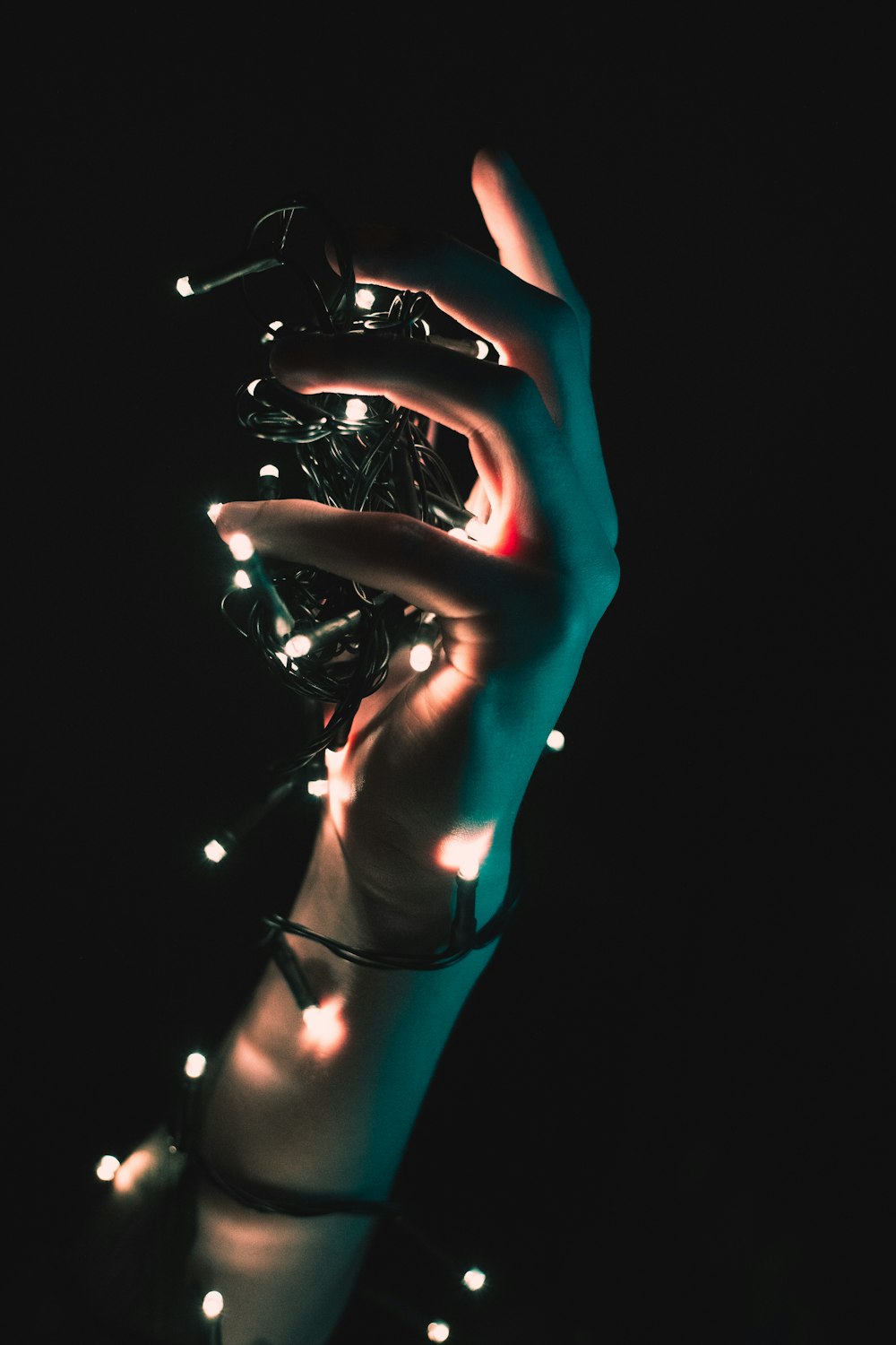 person holding string lights