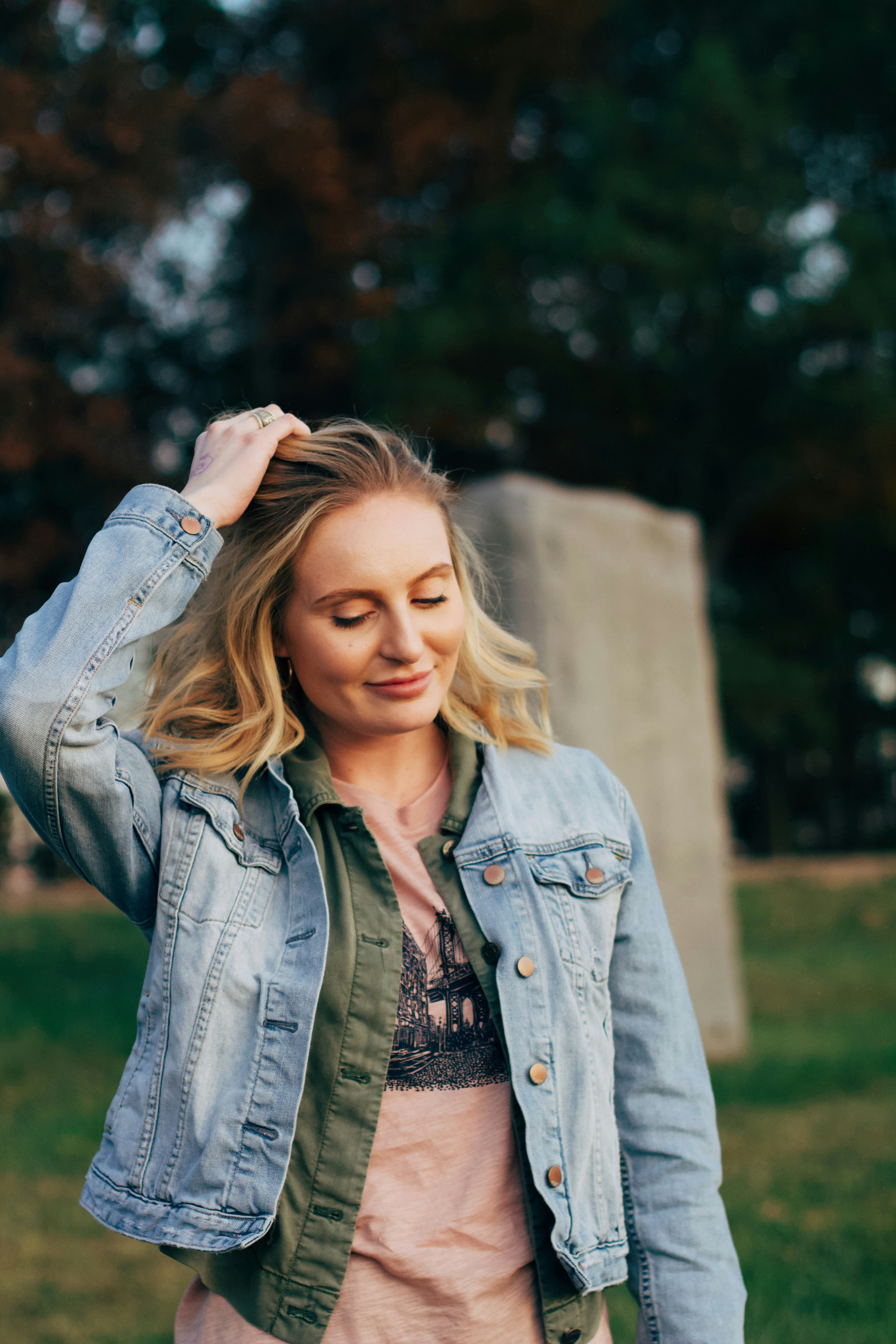 woman touching own hair