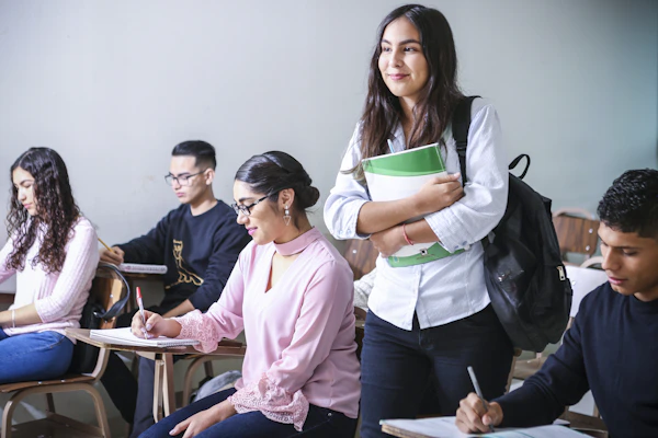 Students studying in classroom