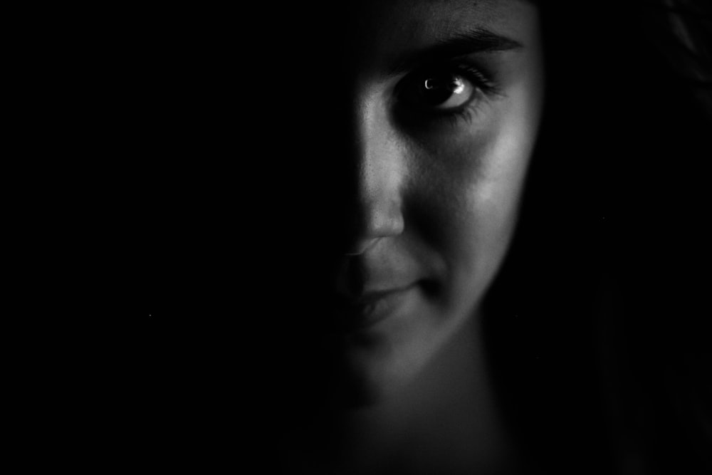 woman on grayscale photography