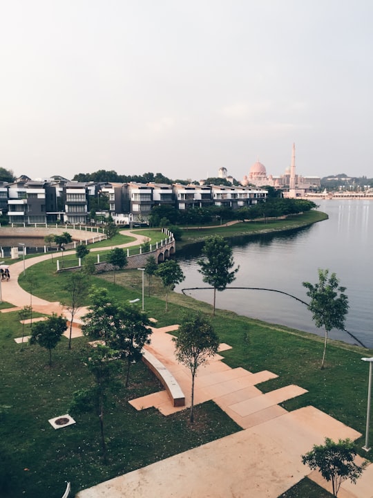 top view of walkway between trees facing body of water in Putrajaya Malaysia