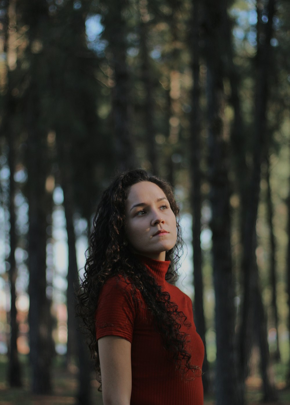 women's red turtle-neckline t-shirt