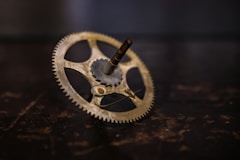 brown sprocket with bearing and metal rod