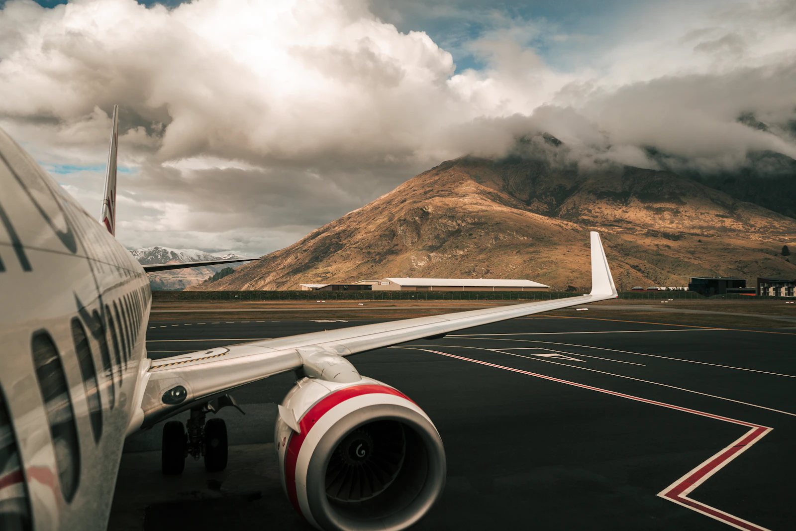 An airliner on the runway at Queenstown Airport