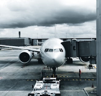 grayscale photography of passenger plane