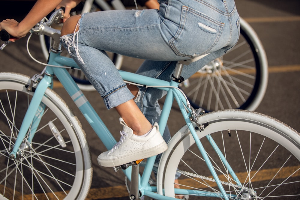 blue and white road bike