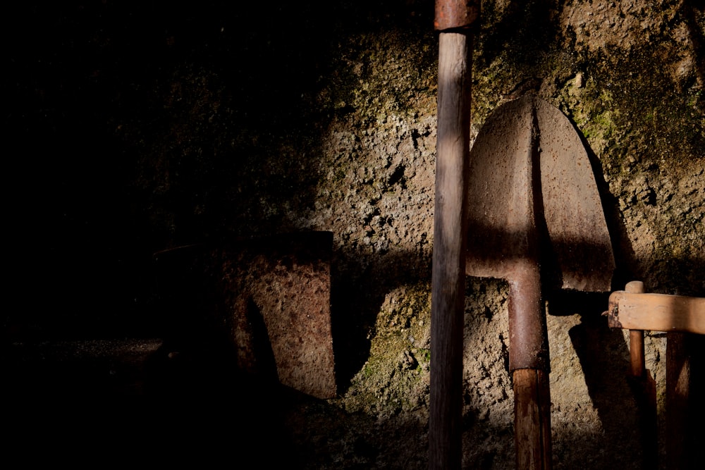 brown and gray metal shovel