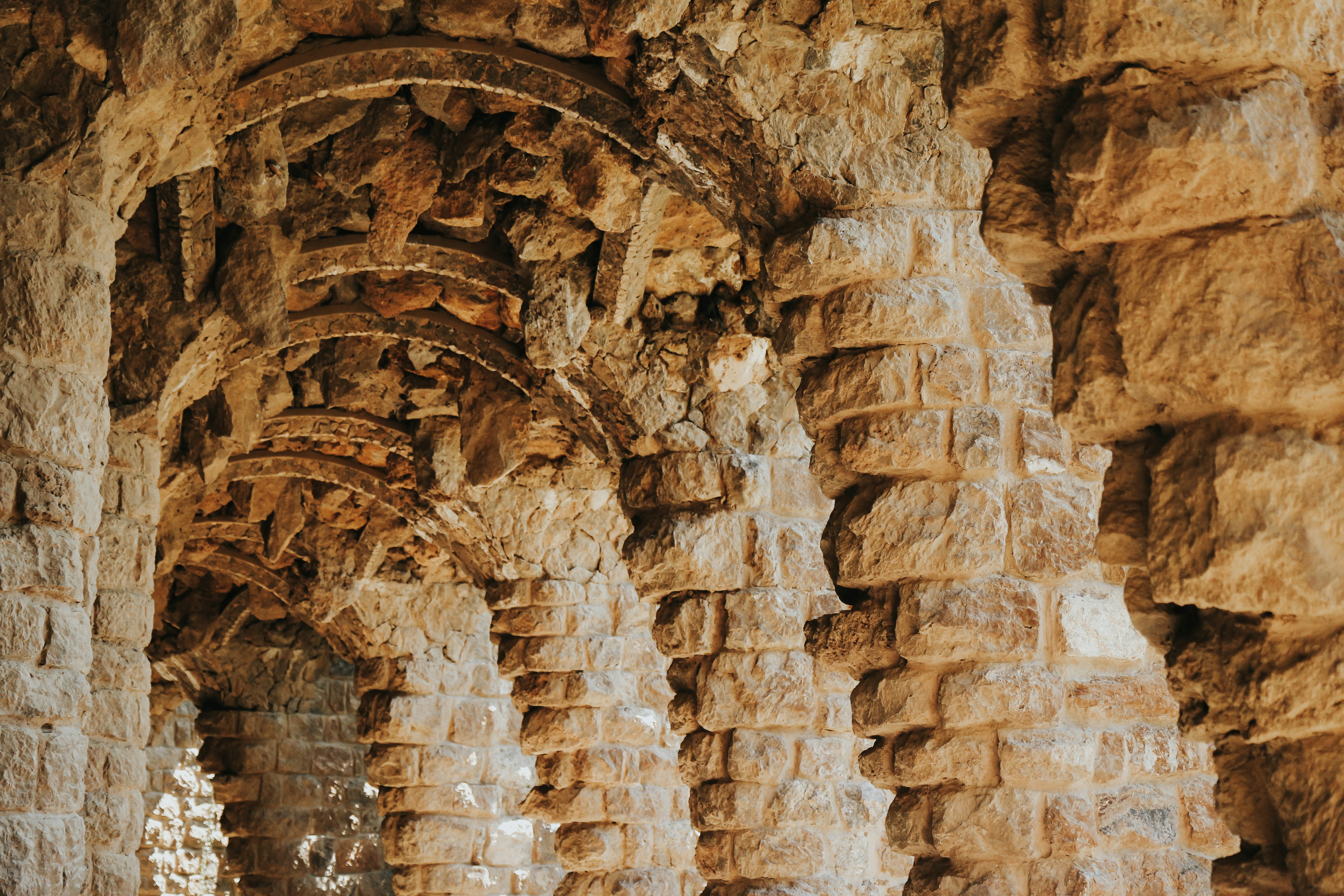 Rock columns in a passageway at Park Guell