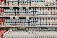 white and blue labeled bottles