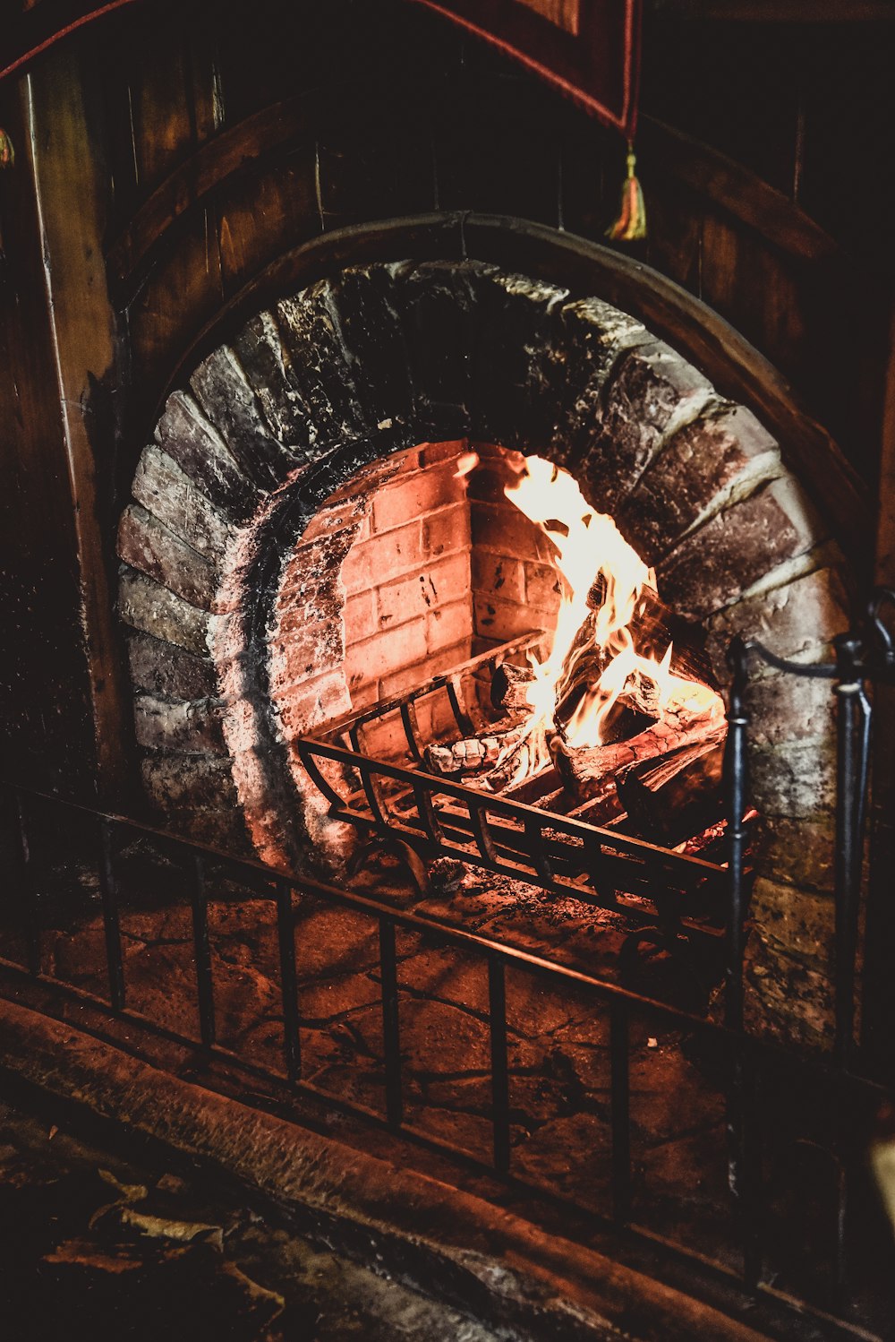 firewood in fireplace