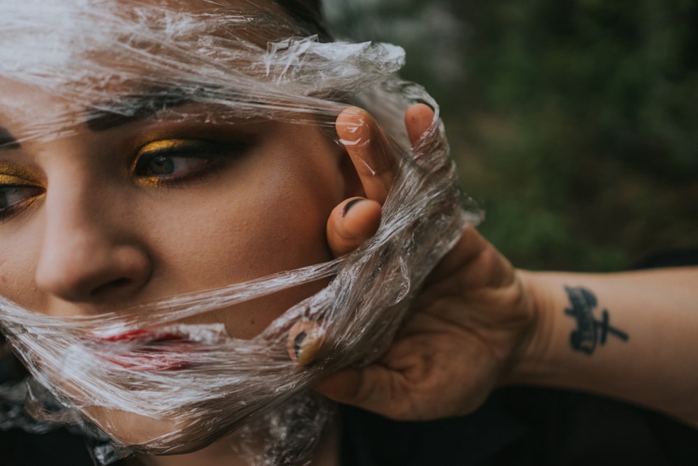 woman with wrapper on her face
