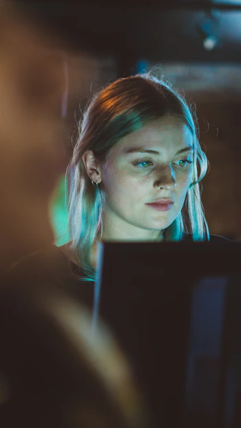 woman using computer