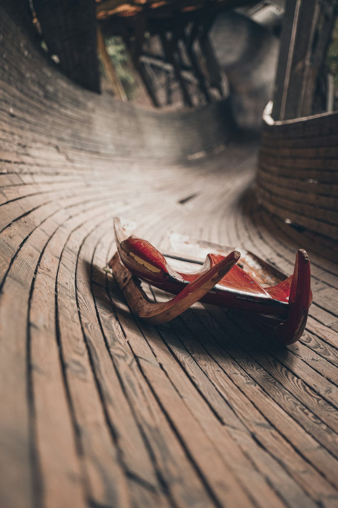 sled on wooden slide